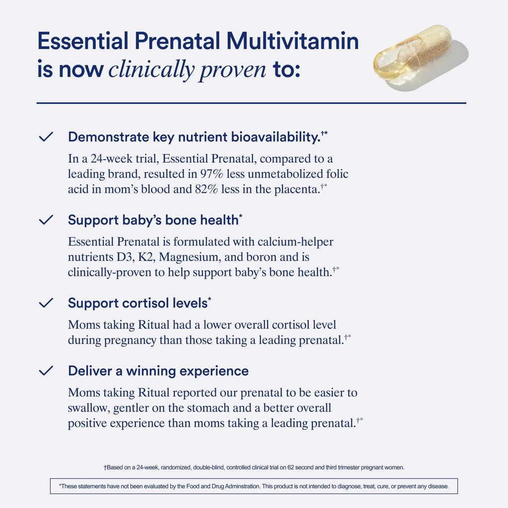 Ritual Essential for Women Prenatal Multivitamin: Folate & Choline for Neural Tube Support, Omega-3 DHA for Fetal Brain Development, Iron, Calcium-Helper D3 & K2, Non-GMO, Vegan, Citrus, 30 Days - TrustMedUSA