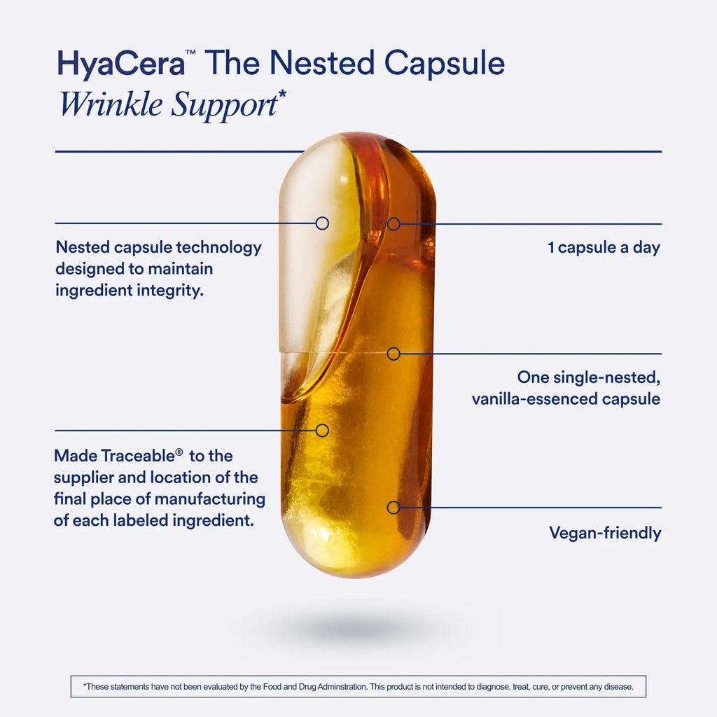 Ritual HyaCera Skin Supplement for Wrinkle Support, with Hyabest® and Ceratiq® for Skin Hydration Support, Hyaluronic Acid, Glycolipids, Ceramides, Gluten Free, Non GMO, Vanilla Essence, 30 Day Supply - TrustMedUSA