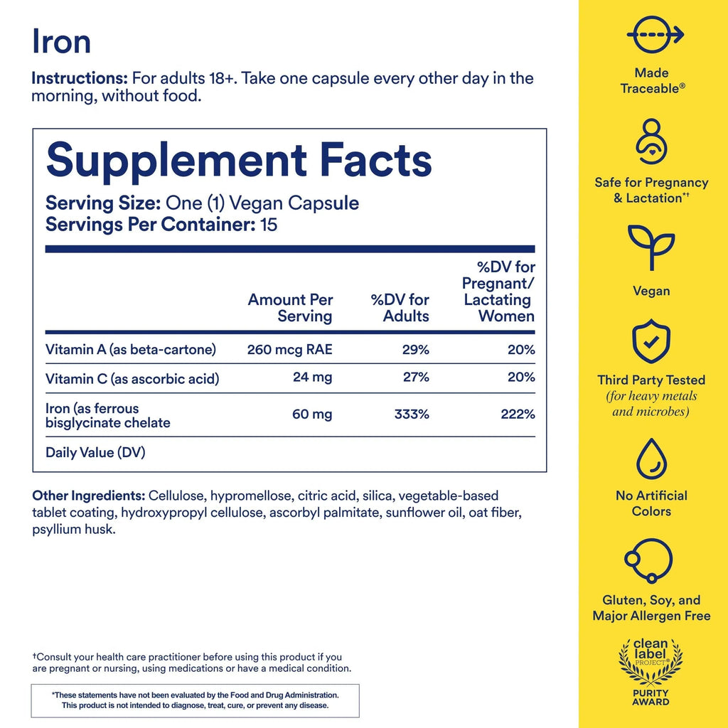 Ritual Iron Supplement to Support Low Iron Levels 60 mg | 48-hour Dosing Routine with BioSeries™ Technology plus Vitamin A and C. Designed for Optimal Absorption and Minimal GI Discomfort* 15 Servings - TrustMedUSA