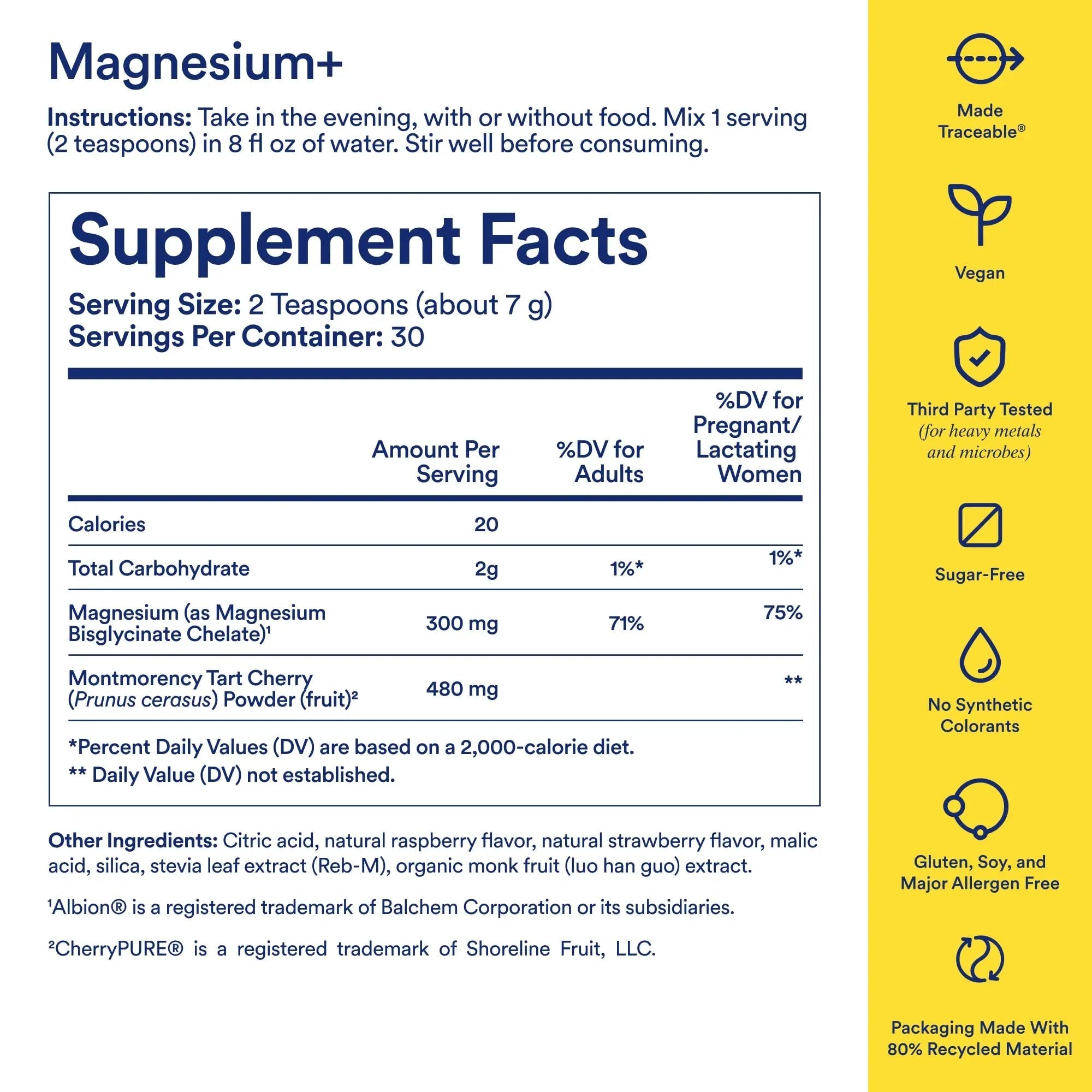 Ritual Magnesium+ Drink Mix Supplement | 2-in-1 Science-Backed Tart Cherry & Gentle on Stomach Magnesium Bisglycinate | Formulated for Mind & Muscle Relaxation | Supports Sleep & Calm | 30 Servings - TrustMedUSA