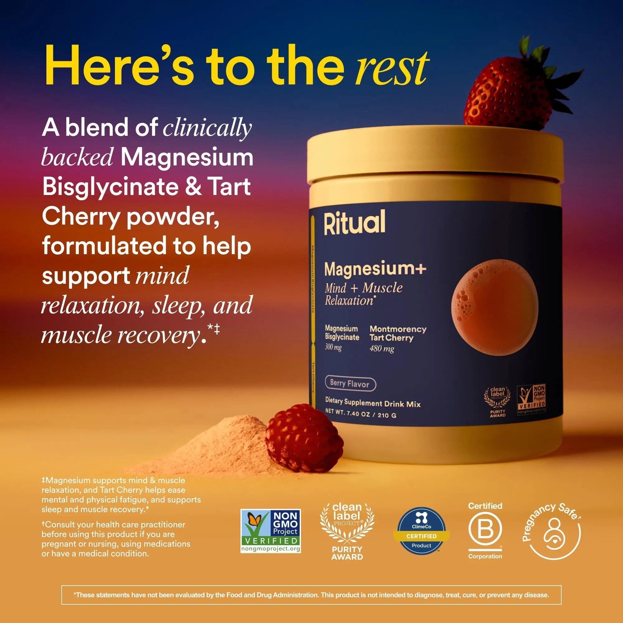 Ritual Magnesium+ Drink Mix Supplement | 2-in-1 Science-Backed Tart Cherry & Gentle on Stomach Magnesium Bisglycinate | Formulated for Mind & Muscle Relaxation | Supports Sleep & Calm | 30 Servings - TrustMedUSA