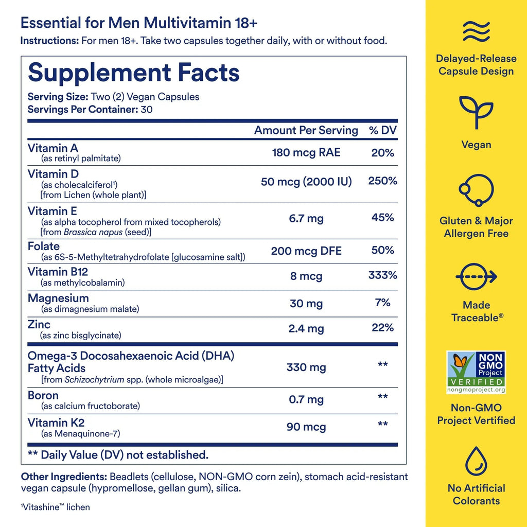 Ritual Multivitamin for Men 18+ with Zinc, Vitamin A and D3 for Immune Function Support*, Omega-3 DHA, B12, K2 - TrustMedUSA