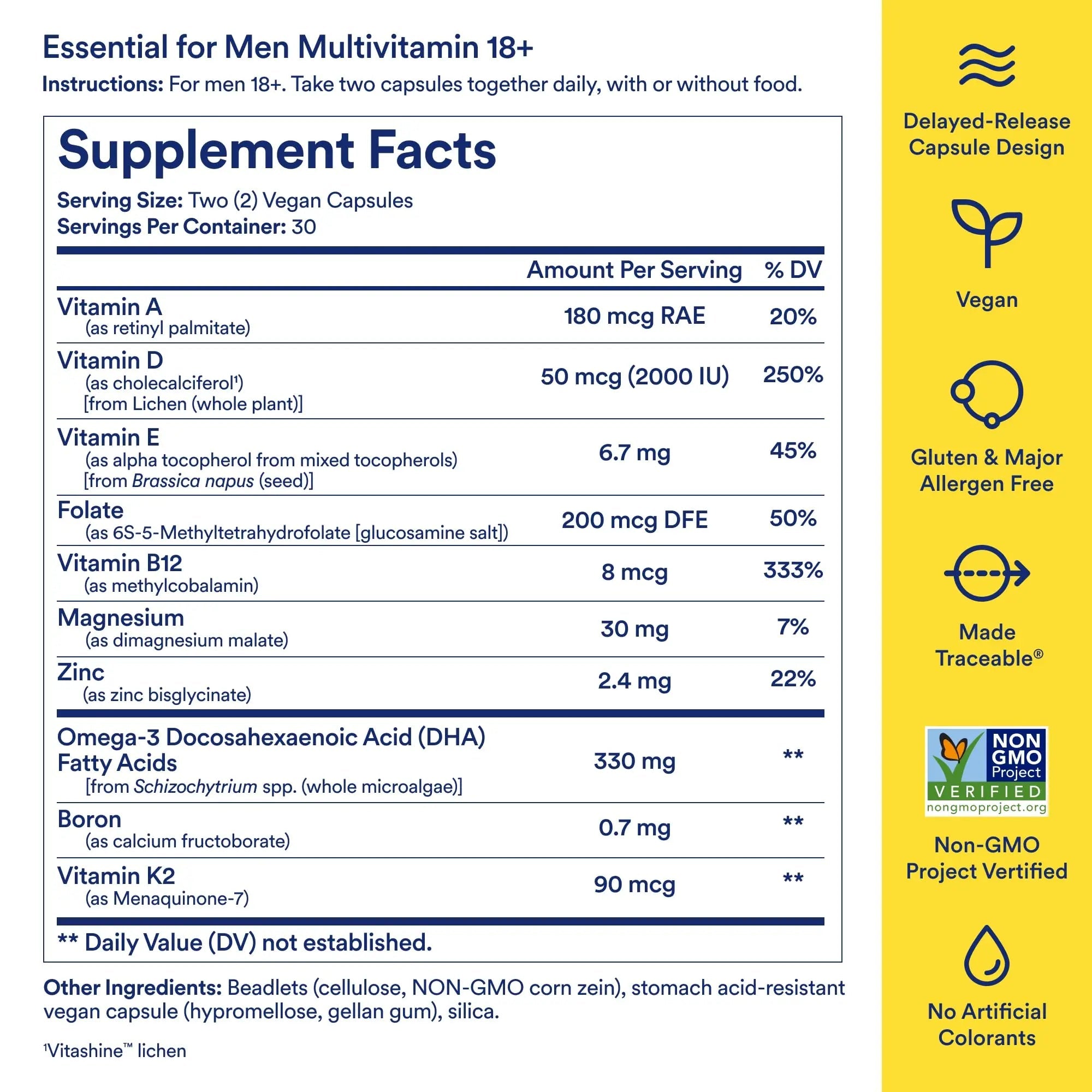 Ritual Multivitamin for Men 18+ with Zinc, Vitamin A and D3 for Immune Function Support*, Omega-3 DHA, B12, K2 - TrustMedUSA
