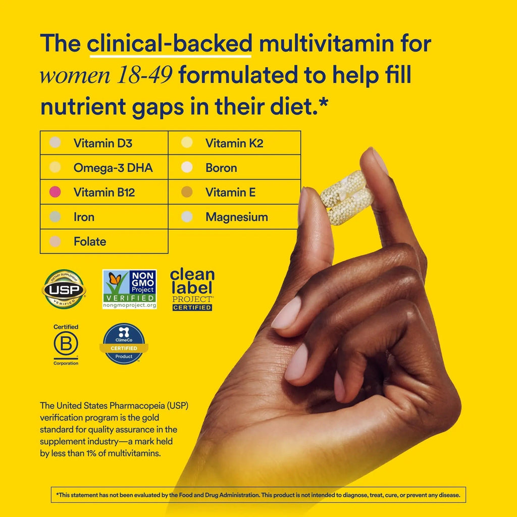 Ritual Multivitamin for Women 18+ with Vitamin D3 for Immune Support*, Vegan Omega 3 DHA, B12, Iron, Gluten Free, Non GMO, USP Verified, Mint, 30 Day Supply, 60 Capsules - TrustMedUSA