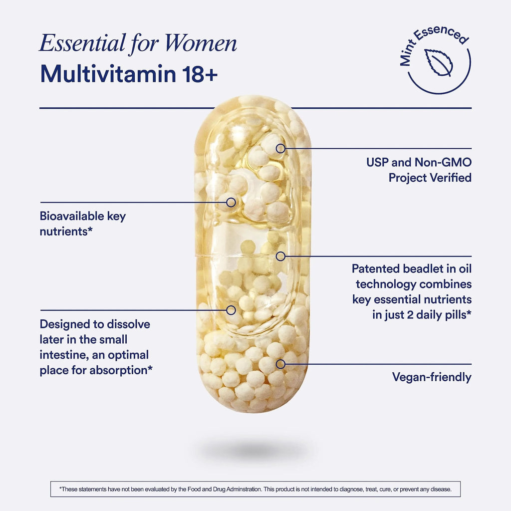 Ritual Multivitamin for Women 18+ with Vitamin D3 for Immune Support*, Vegan Omega 3 DHA, B12, Iron, Gluten Free, Non GMO, USP Verified, Mint, 30 Day Supply, 60 Capsules - TrustMedUSA