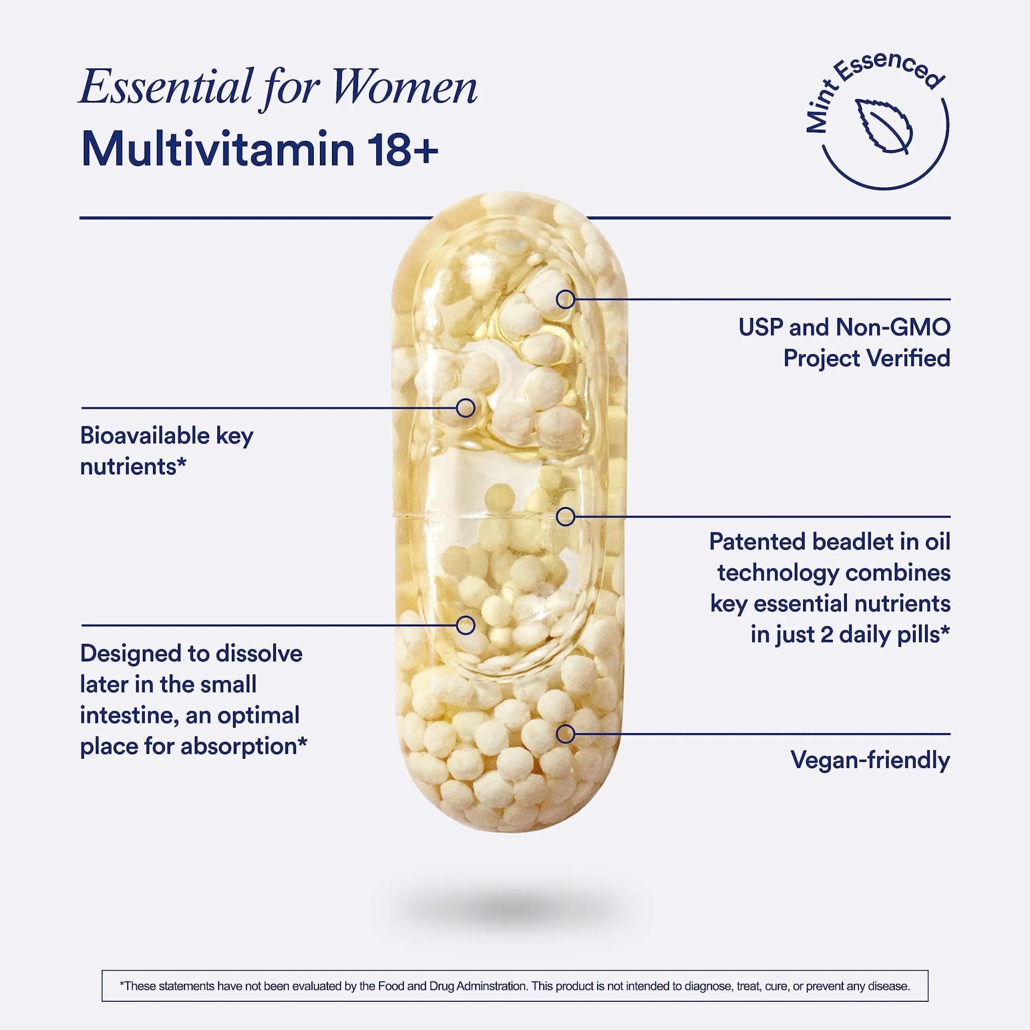 Ritual Multivitamin for Women 18+ with Vitamin D3 for Immune Support*, Vegan Omega 3 DHA, B12, Iron, Gluten Free, Non GMO, USP Verified, Mint, 30 Day Supply, 60 Capsules - TrustMedUSA