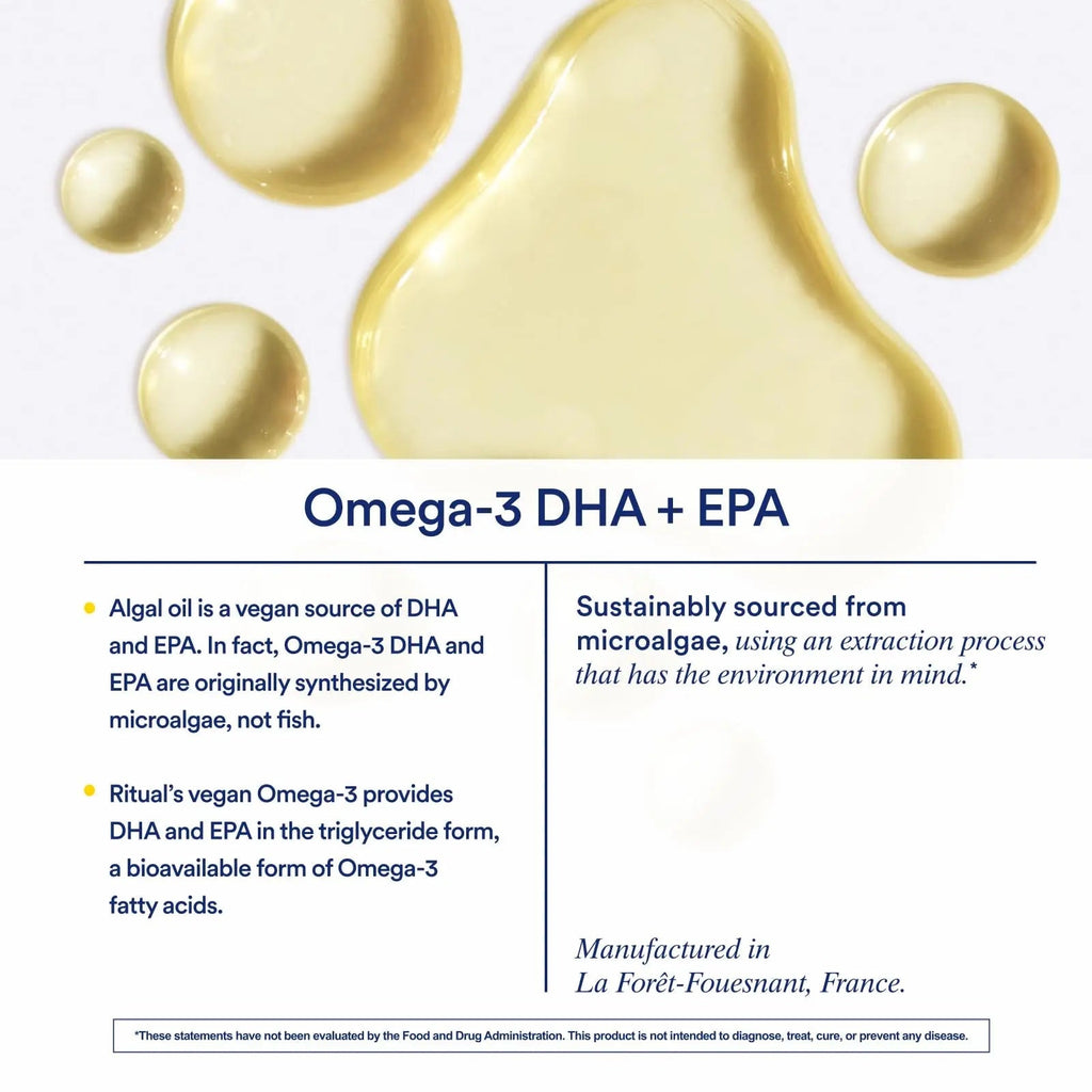 Ritual Omega 3 - Vegan - Science-Backed Dose of DHA & EPA Fatty Acids in 2:1 Ratio, Bioavailable, Brain and Heart Health Support, Minimal Burp-Back, Sustainably Sourced Microalgae, 30 Day Supply - TrustMedUSA
