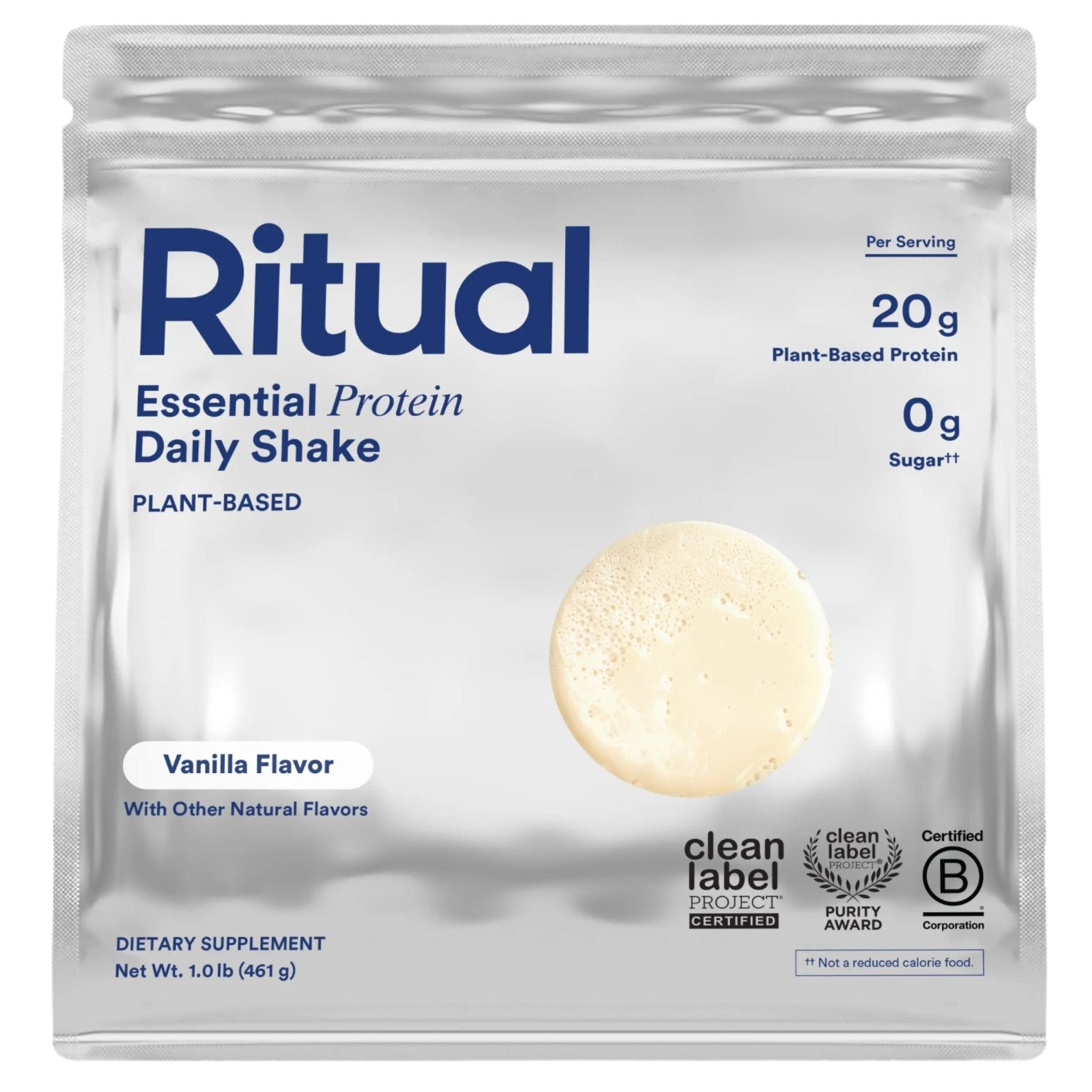 Ritual Pea Protein Powder with BCAA: 20g Organic Vegan Plant-Based Protein from Regenerative Farms in North America, Complete Amino Acid Profile, Gluten Free, Sugar Free‡, Dairy Free, Vanilla, 1 Lbs - TrustMedUSA