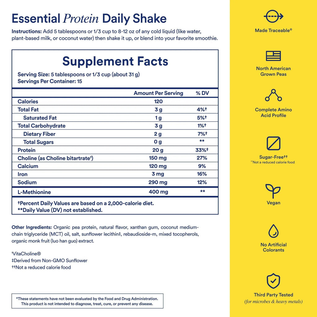 Ritual Pea Protein Powder with BCAA: 20g Organic Vegan Plant-Based Protein from Regenerative Farms in North America, Complete Amino Acid Profile, Gluten Free, Sugar Free‡, Dairy Free, Vanilla, 1 Lbs - TrustMedUSA