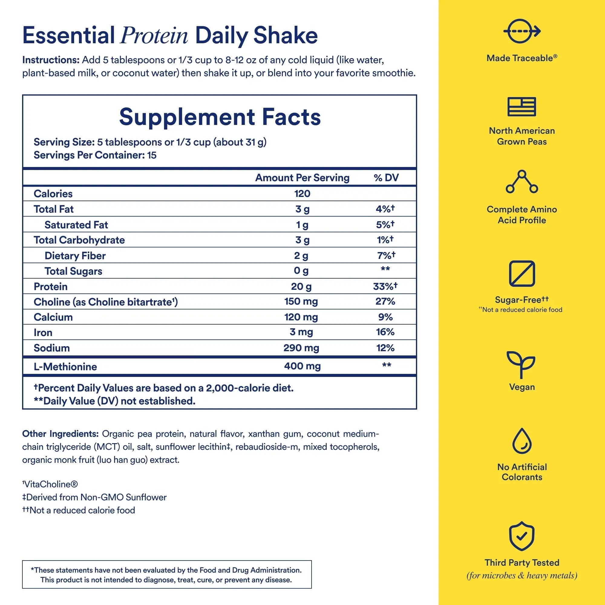 Ritual Pea Protein Powder with BCAA: 20g Organic Vegan Plant-Based Protein from Regenerative Farms in North America, Complete Amino Acid Profile, Gluten Free, Sugar Free‡, Dairy Free, Vanilla, 1 Lbs - TrustMedUSA
