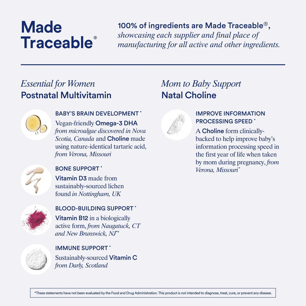 Ritual Postnatal Mom-to-Baby Set, Postpartum Multivitamin and Natal Choline Supplements, Supports Lactation, Immune Function, and Baby's Cognitive Function - TrustMedUSA