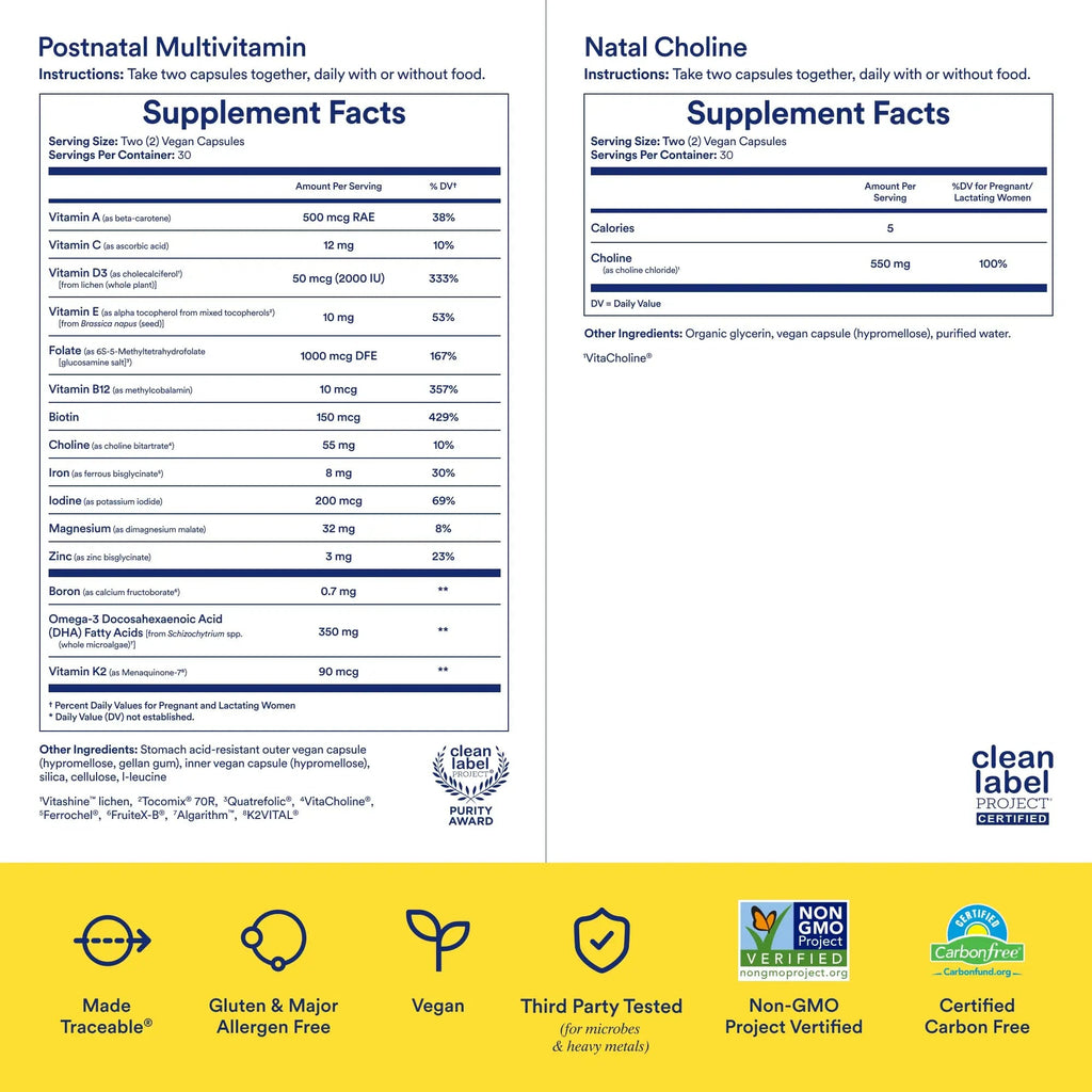 Ritual Postnatal Mom-to-Baby Set, Postpartum Multivitamin and Natal Choline Supplements, Supports Lactation, Immune Function, and Baby's Cognitive Function - TrustMedUSA