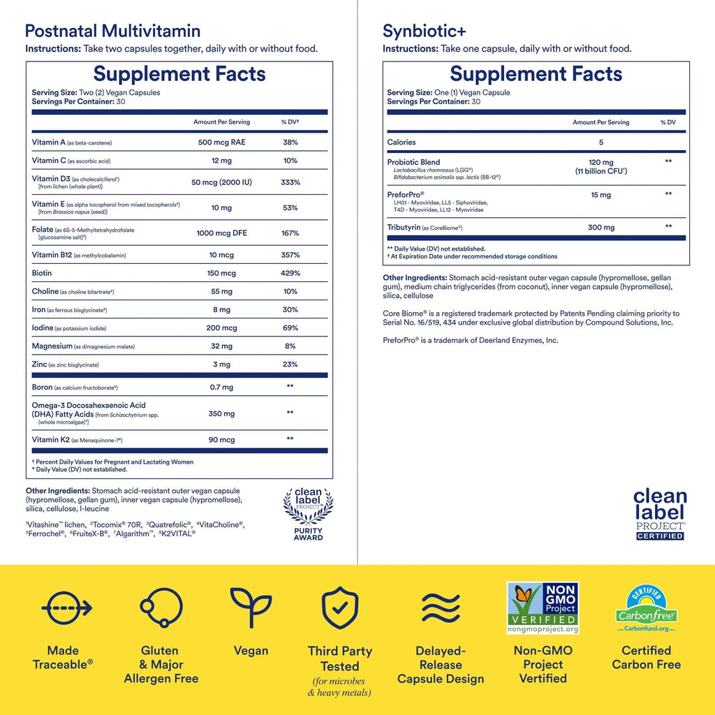 Ritual Postnatal Multivitamin and Gut Duo Supplements with Postnatal Vitamins and Synbiotic+: 3-in-1 Probiotic, Prebiotic, Postbiotic, Supports Lactation, and Gut Health, 30 Day Supply - TrustMedUSA