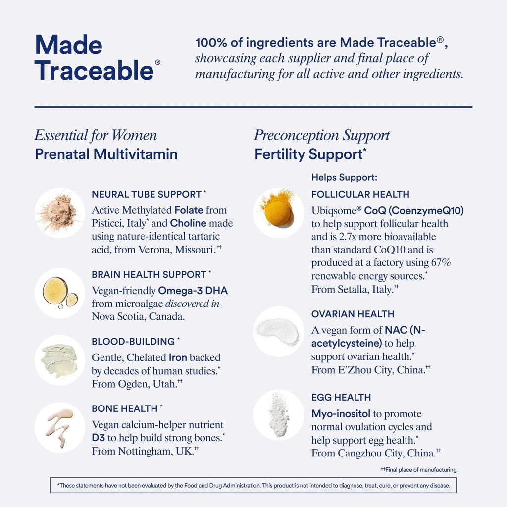 Ritual Preconception Bundle: Essential for Women Prenatal Multivitamin and Lemony Fertility Support Drink Mix Supplement with NAC, CoQ10, and Myo-Inositol. Vegan and Formulated to Support Her.* - TrustMedUSA