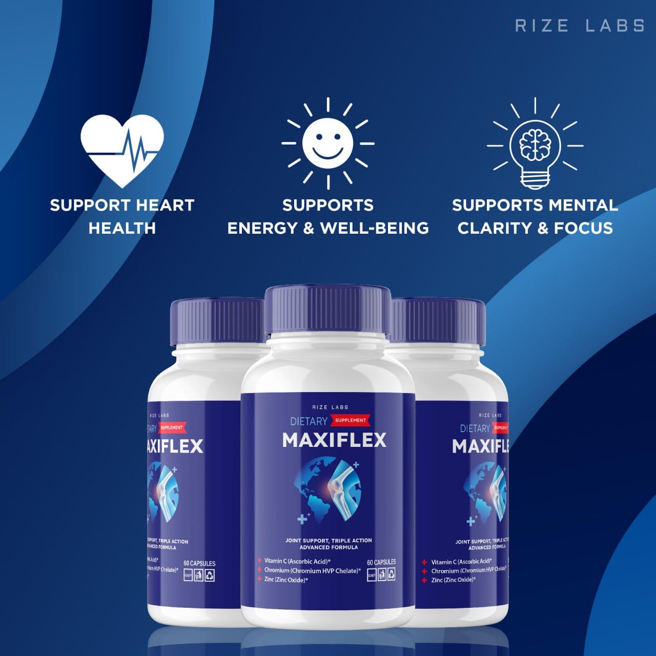 rize labs - Maxi Flex All Natural Suppplement, Capsules for Joint Support, Pills for Mobility and Flexibility, Advanced Formula Supplement, Triple Action (300 Capsules) - TrustMedUSA