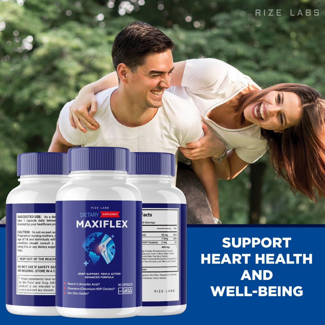 rize labs - Maxi Flex All Natural Suppplement, Capsules for Joint Support, Pills for Mobility and Flexibility, Advanced Formula Supplement, Triple Action (300 Capsules) - TrustMedUSA