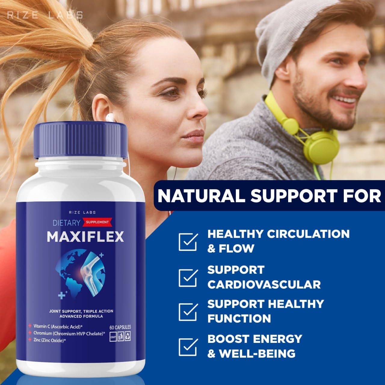 rize labs - Maxi Flex All Natural Suppplement, Capsules for Joint Support, Pills for Mobility and Flexibility, Advanced Formula Supplement, Triple Action (300 Capsules) - TrustMedUSA