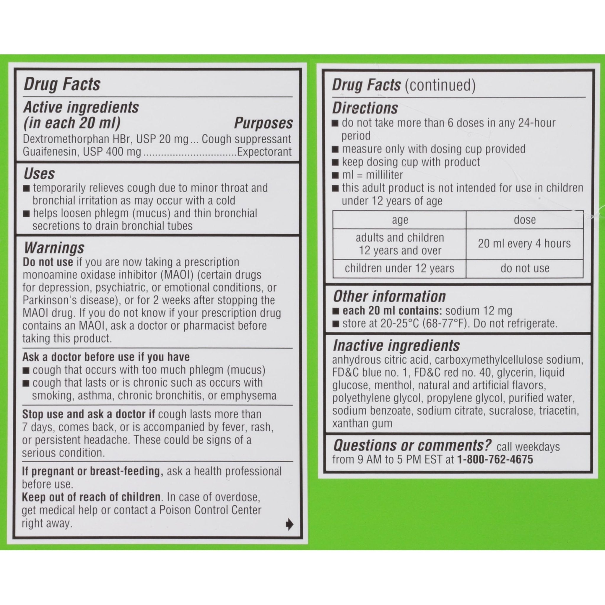 Robitussin Adult Maximum Strength Cough Plus Chest Congestion DM Max, Cough Suppressant and Expectorant, Raspberry Flavor, 8 Fl Oz x 2 - Maple Wellness Supplements