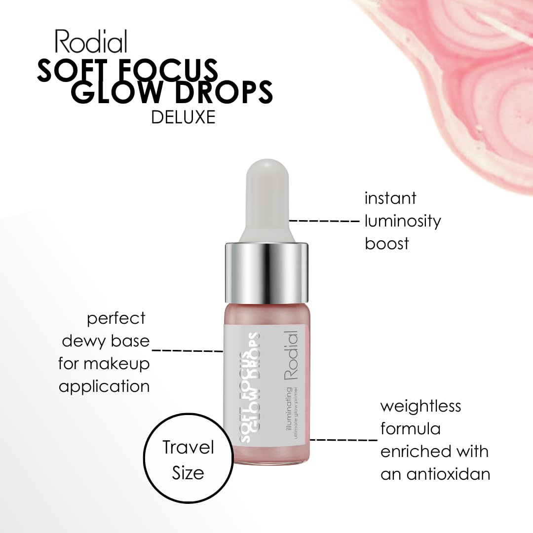 Rodial Soft Focus Glow Booster Drops 0.3 Deluxe fl oz, Illuminating Skin Serum with Glycerin and Antioxidants, Perfectioning and Smoothing Dewy Makeup Base, Weightless Formula - TrustMedUSA