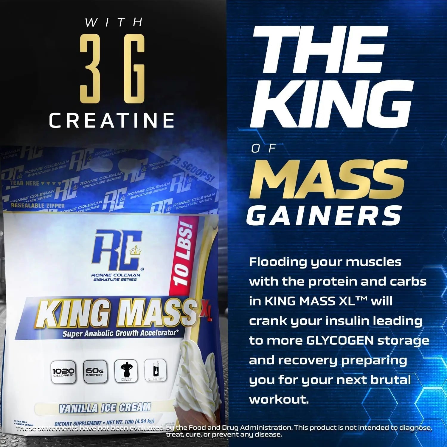 Ronnie Coleman Signature Series King Mass XL Mass Gainer Protein Powder, Muscle - TrustMedUSA