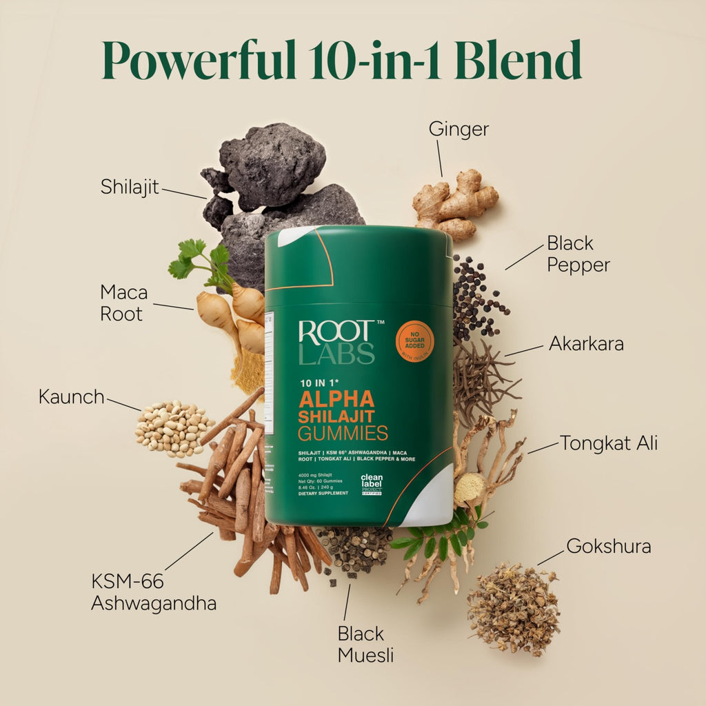 ROOT LABS 10-in-1 Alpha Shilajit Gummies | 4000 mg Pure Himalayan Shilajit with Tongkat Ali & Maca Root | Shilajit for Men & Women | ShilAbsorb Bioavailability Tech - TrustMedUSA