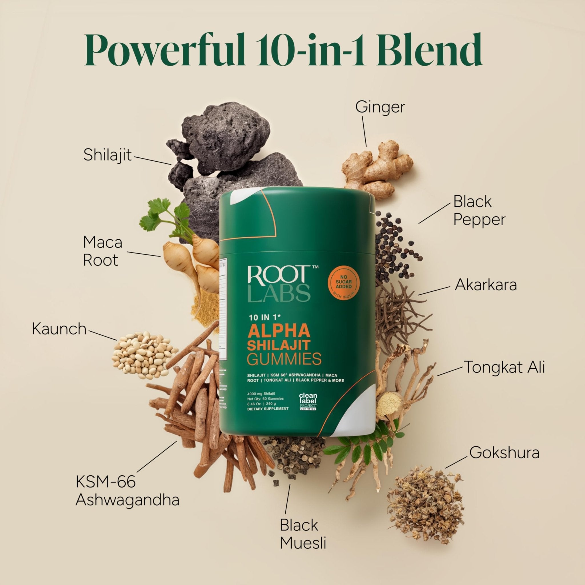 ROOT LABS 10-in-1 Alpha Shilajit Gummies | 4000 mg Pure Himalayan Shilajit with Tongkat Ali & Maca Root | Shilajit for Men & Women | ShilAbsorb Bioavailability Tech - TrustMedUSA