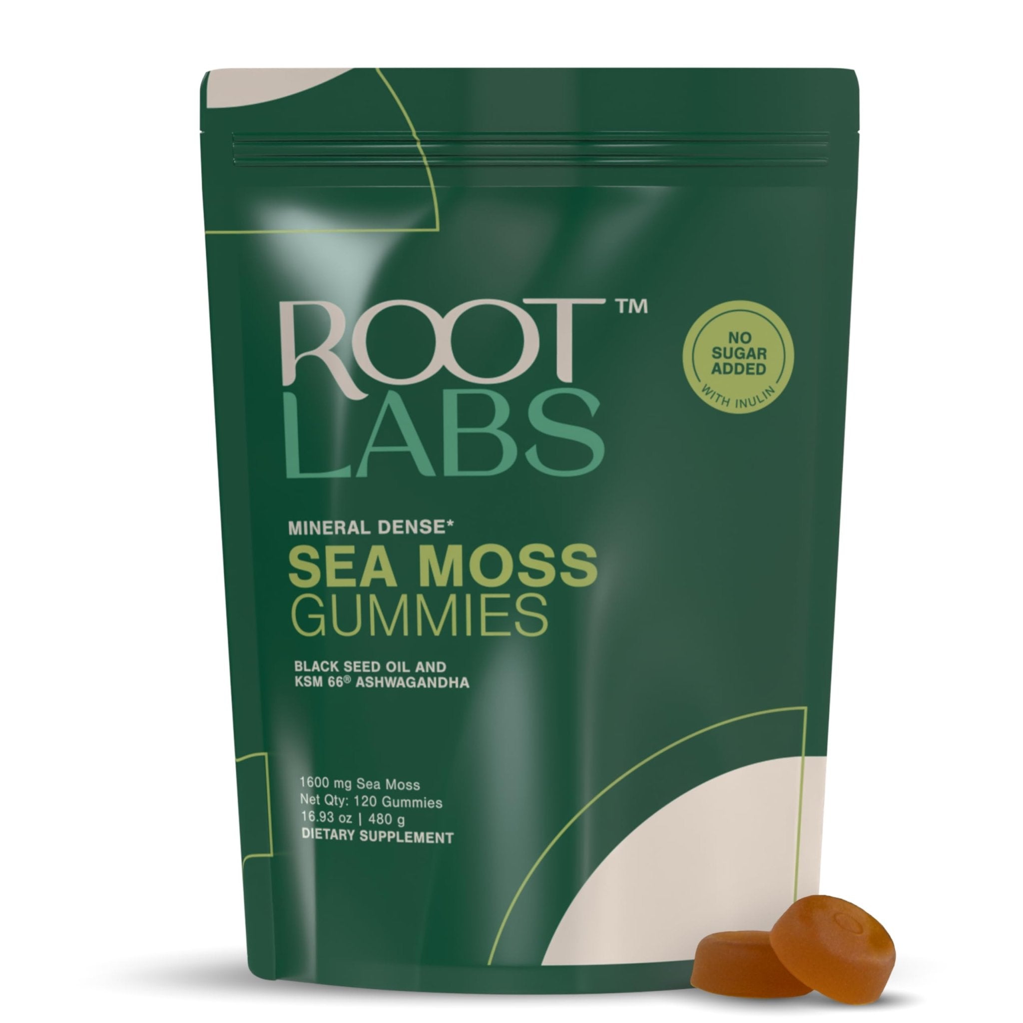 ROOT LABS Sea Moss Gummies I 92+ Minerals I Black Seed Oil I KSM 66 Ashwagandha I Lab Tested I No Added Sugar | for Men, Women I Non-GMO I 100% Natural & Organic I 1600 mg I 120 Gummy - TrustMedUSA