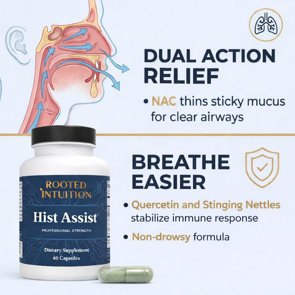 Rooted Intuition Hist Assist | Seasonal Sinus & Immune Balance Formula | Quercetin Bromelain NAC Nettle | Non-GMO Gluten Free | 40 Capsules - Maple Wellness Supplements