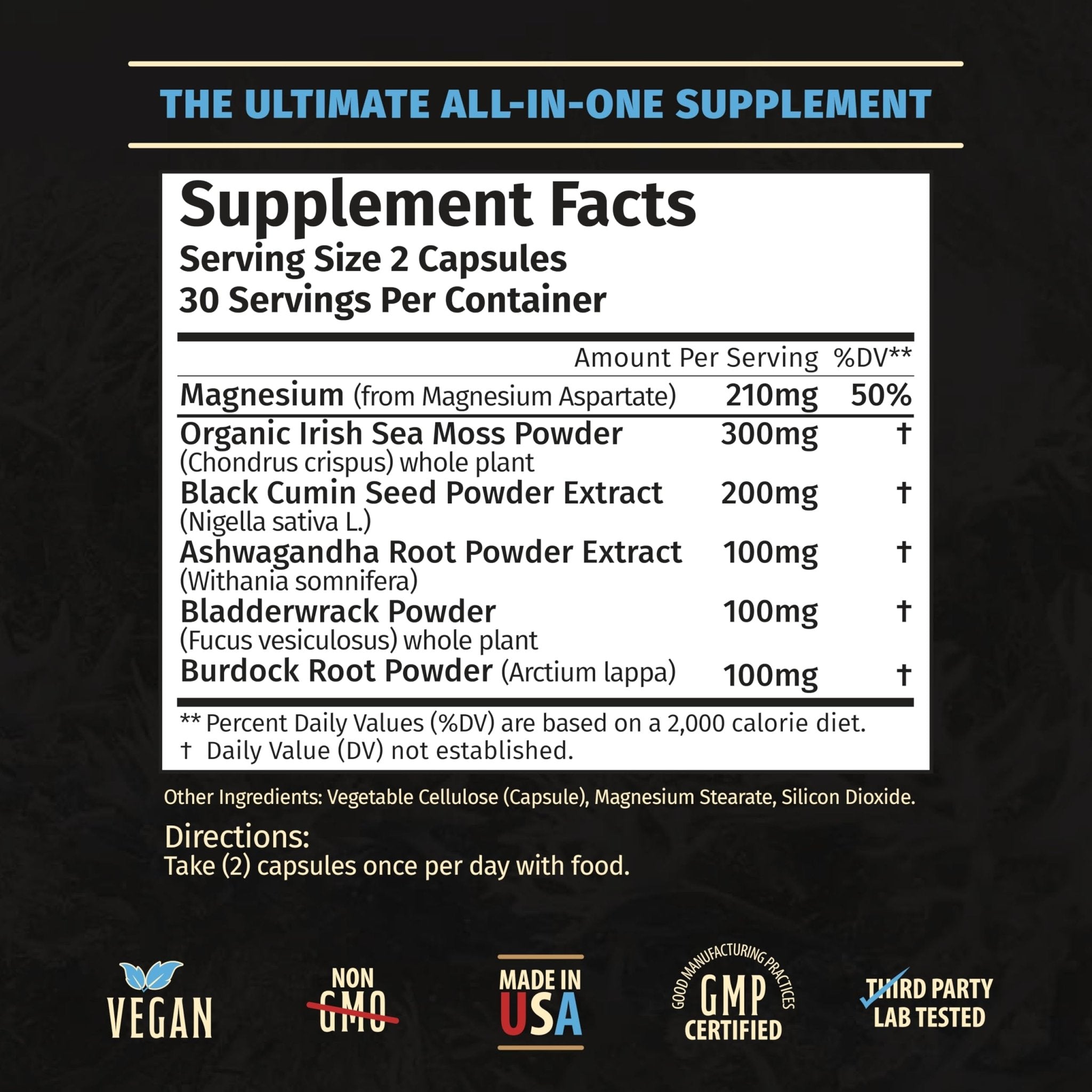 Rooted Origins Sea Moss Capsules – Irish Sea Moss Advanced, Magnesium, Ashwaghanda, Black Seed Oil, Burdock Root & Bladderwrack – Immune Support, Gut Health, Energy, & More – 60 Capsules - TrustMedUSA