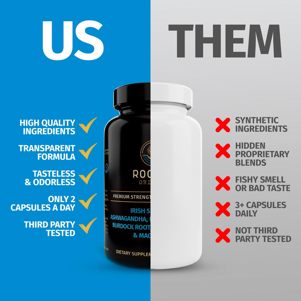 Rooted Origins Sea Moss Capsules – Irish Sea Moss Advanced, Magnesium, Ashwaghanda, Black Seed Oil, Burdock Root & Bladderwrack – Immune Support, Gut Health, Energy, & More – 60 Capsules - TrustMedUSA