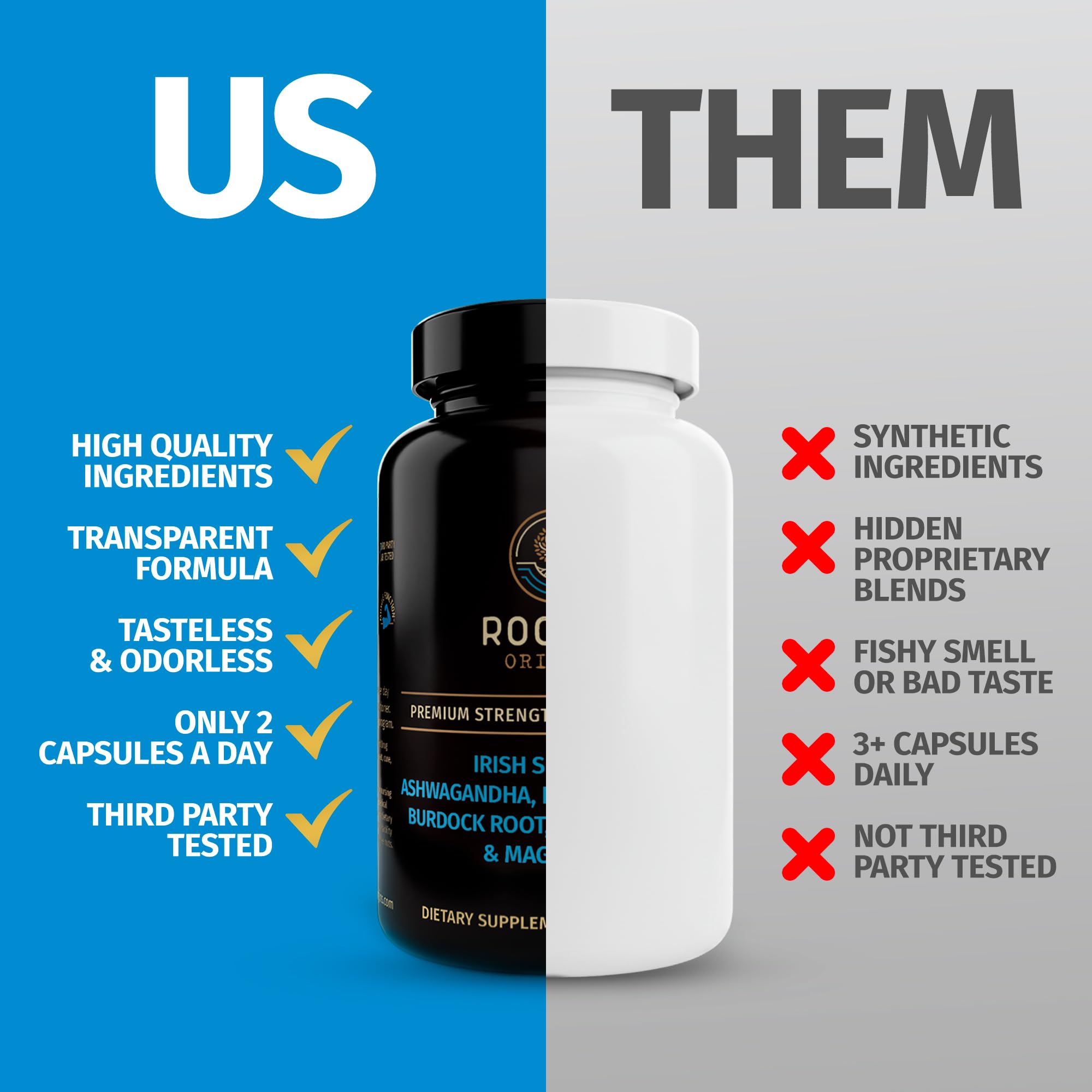 Rooted Origins Sea Moss Capsules – Irish Sea Moss Advanced, Magnesium, Ashwaghanda, Black Seed Oil, Burdock Root & Bladderwrack – Immune Support, Gut Health, Energy, & More – 60 Capsules - TrustMedUSA