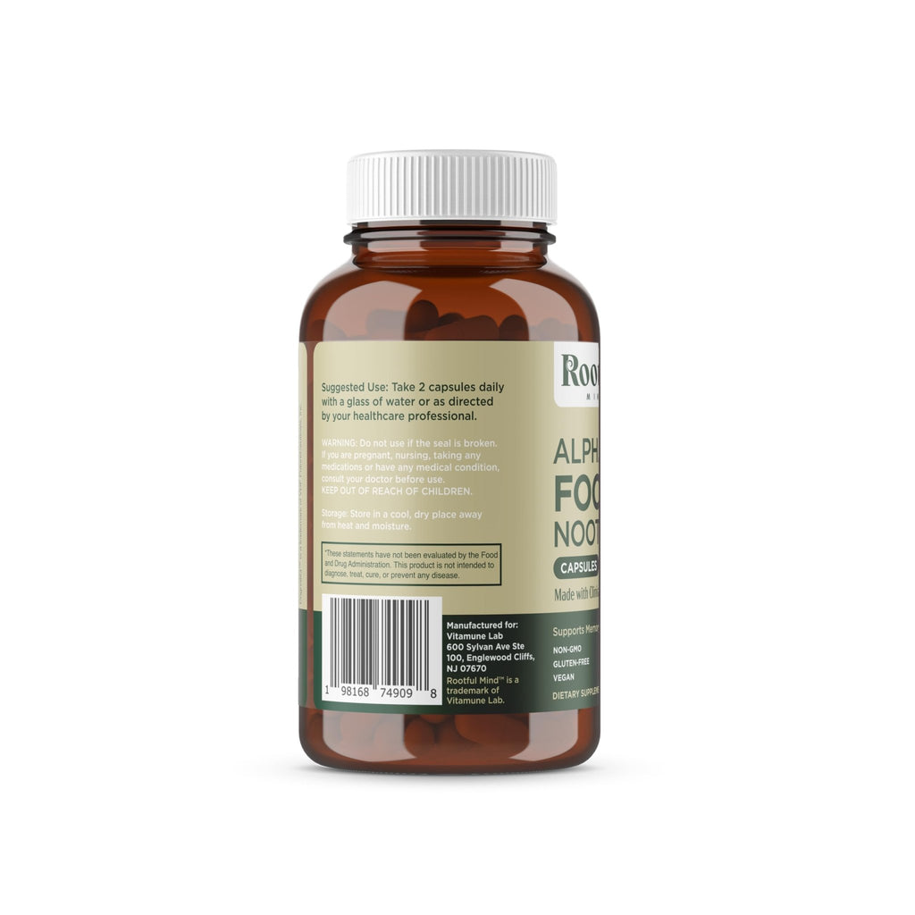 Rootful Mind Alpha Focus Nootropic - Memory and Focus Brain Booster Supplement with Choline, Citicoline, GPC, L-Tyrosine, Bacopa Monnieri, DMAE, Gingko Biloba, Lion's Mane, Niacinamide - 60 Capsules - TrustMedUSA