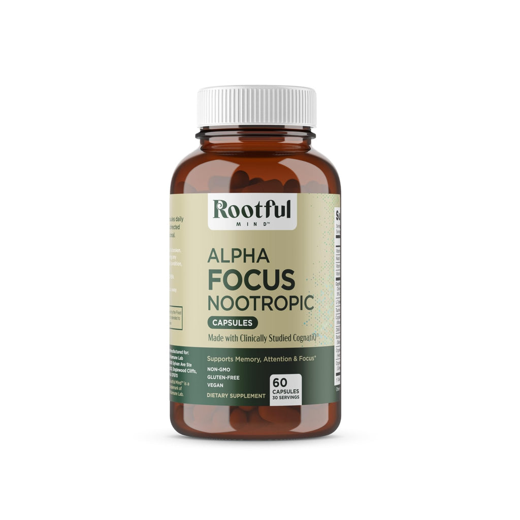 Rootful Mind Alpha Focus Nootropic - Memory and Focus Brain Booster Supplement with Choline, Citicoline, GPC, L-Tyrosine, Bacopa Monnieri, DMAE, Gingko Biloba, Lion's Mane, Niacinamide - 60 Capsules - TrustMedUSA