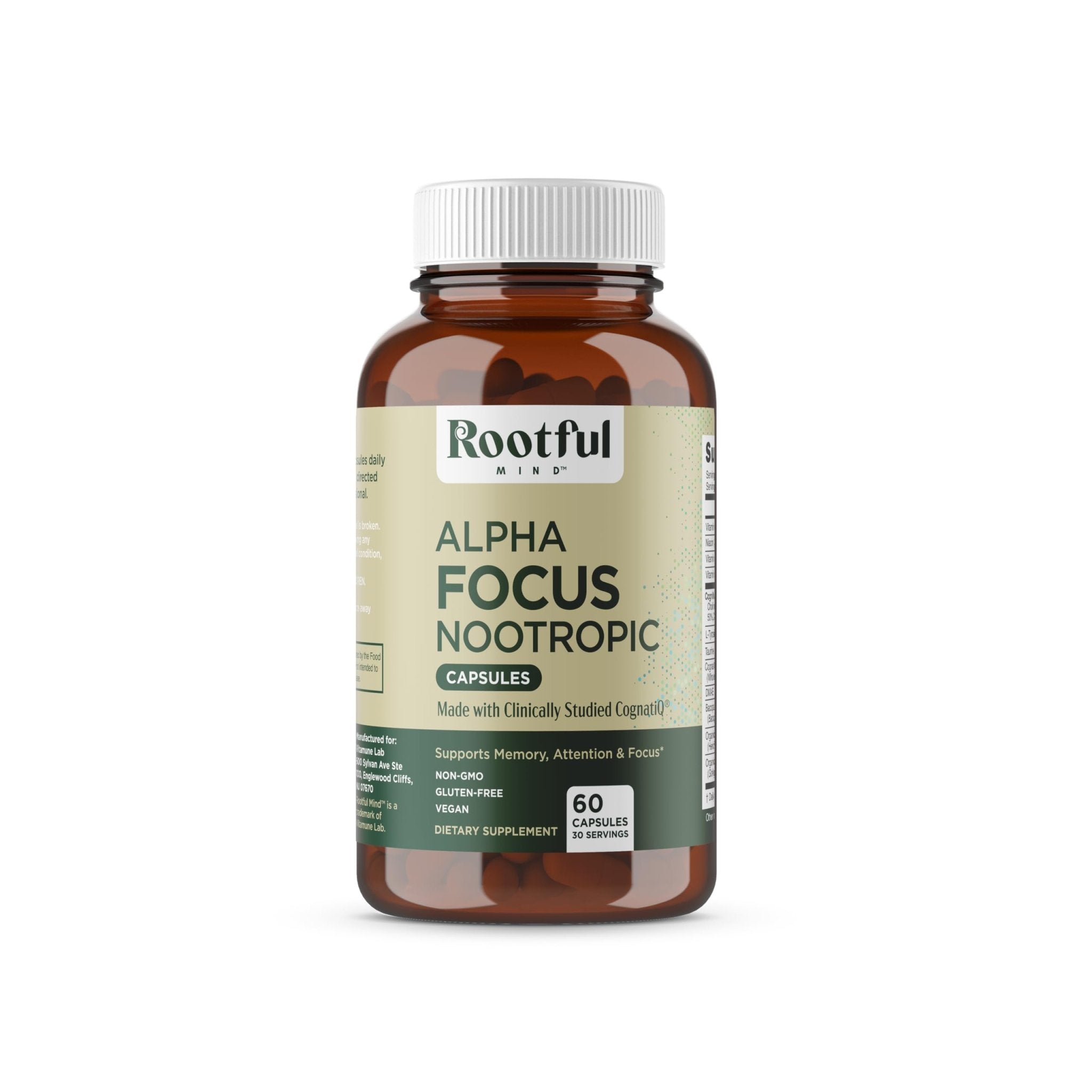 Rootful Mind Alpha Focus Nootropic - Memory and Focus Brain Booster Supplement with Choline, Citicoline, GPC, L-Tyrosine, Bacopa Monnieri, DMAE, Gingko Biloba, Lion's Mane, Niacinamide - 60 Capsules - TrustMedUSA