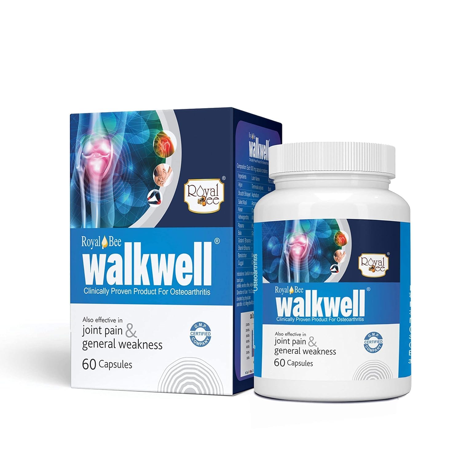 Royal Bee Walkwell Capsules – 60 Capsules – Supports Joint Pain & Inflammation Relief · Useful in Osteoarthritis · Promotes Flexibility & Mobility · Clinically Studied Herbal Ingredients - TrustMedUSA
