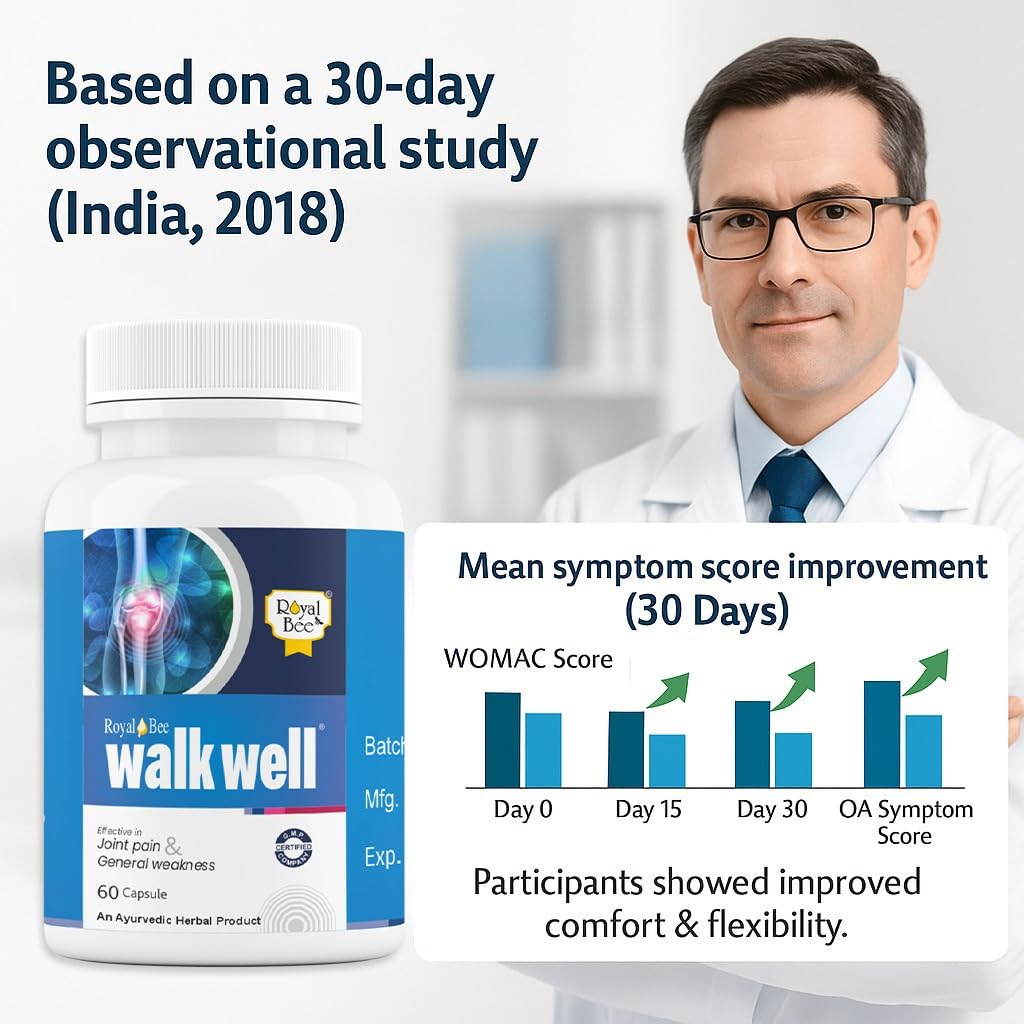 Royal Bee Walkwell Capsules – 60 Capsules – Supports Joint Pain & Inflammation Relief · Useful in Osteoarthritis · Promotes Flexibility & Mobility · Clinically Studied Herbal Ingredients - TrustMedUSA