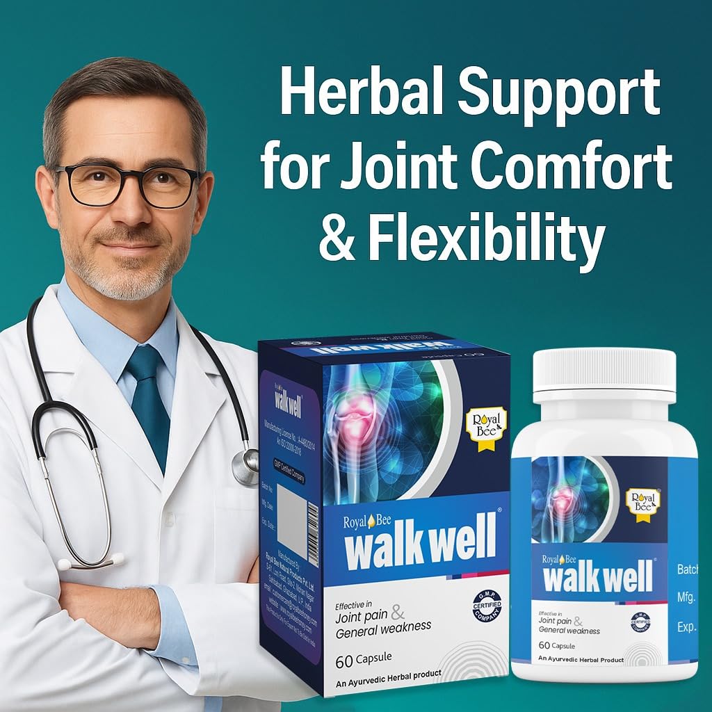 Royal Bee Walkwell Capsules – 60 Capsules – Supports Joint Pain & Inflammation Relief · Useful in Osteoarthritis · Promotes Flexibility & Mobility · Clinically Studied Herbal Ingredients - TrustMedUSA