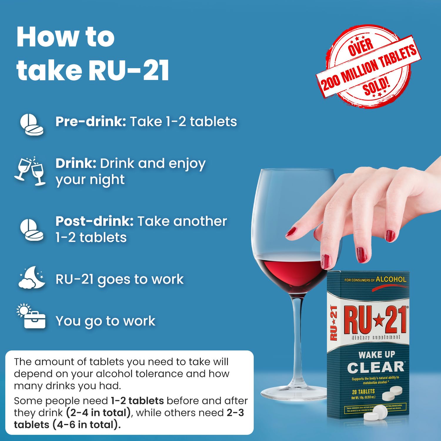 RU-21 The Supplement for When You Want to Drink & Go to Work The Next Morning | Feel Better After Celebrating & Support Your Liver | Trusted for 23+ Years | Made in USA (20 Pills, 10 Servings) - TrustMedUSA