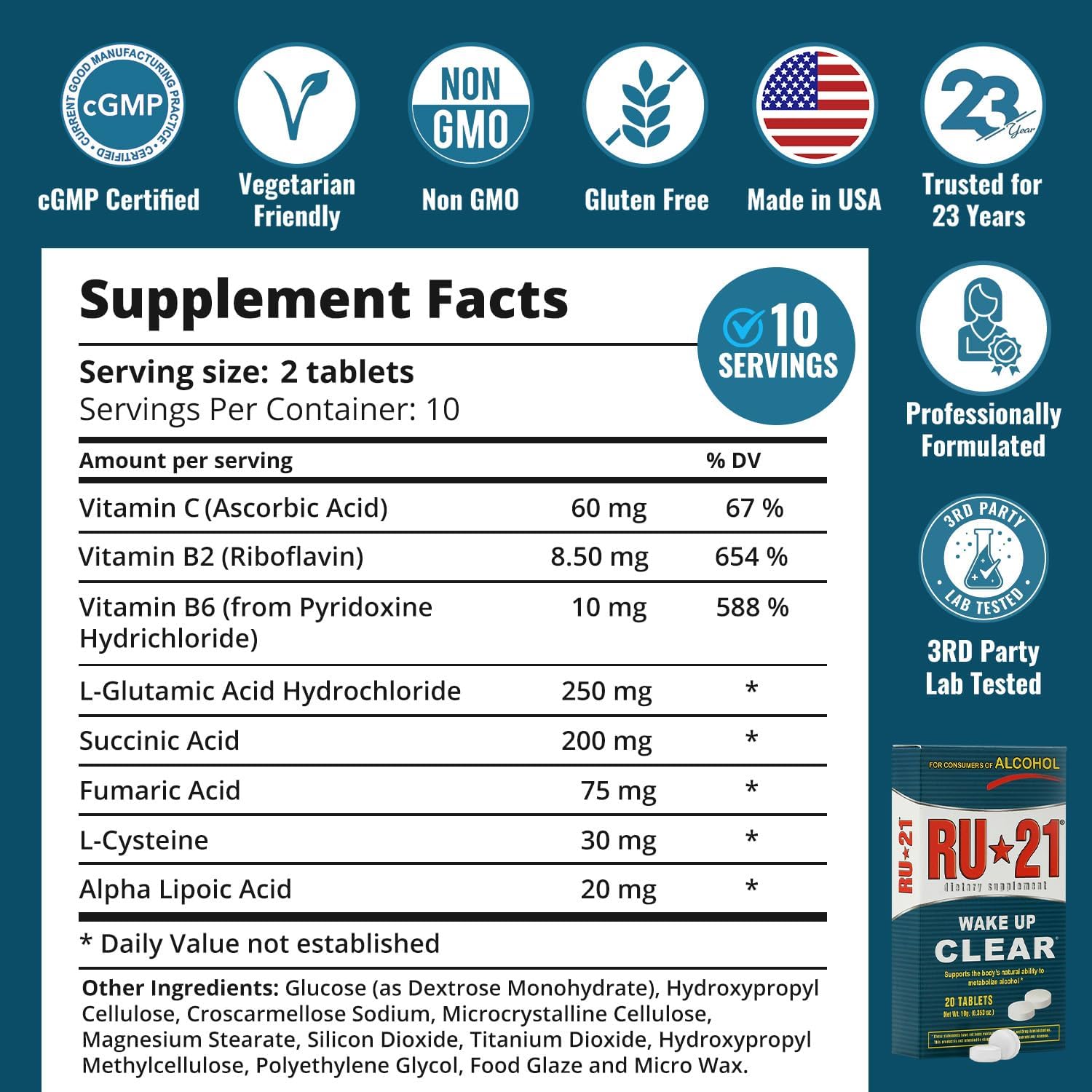 RU-21 The Supplement for When You Want to Drink & Go to Work The Next Morning | Feel Better After Celebrating & Support Your Liver | Trusted for 23+ Years | Made in USA (20 Pills, 10 Servings) - TrustMedUSA