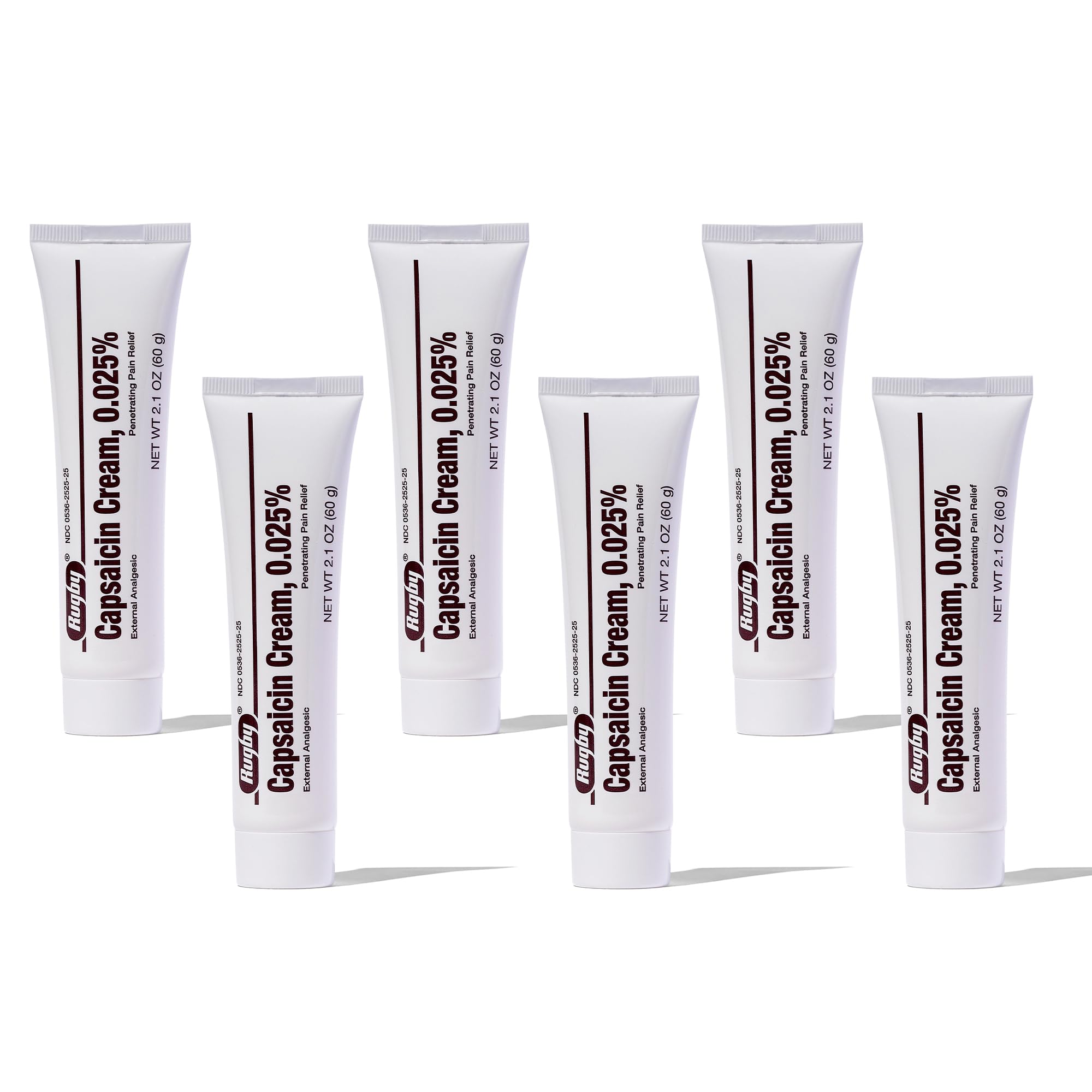 Rugby Capsaicin 0.025% Cream for Penetrating Pain Relief - 2.1 Oz (60g) (6 Pack) - TrustMedUSA