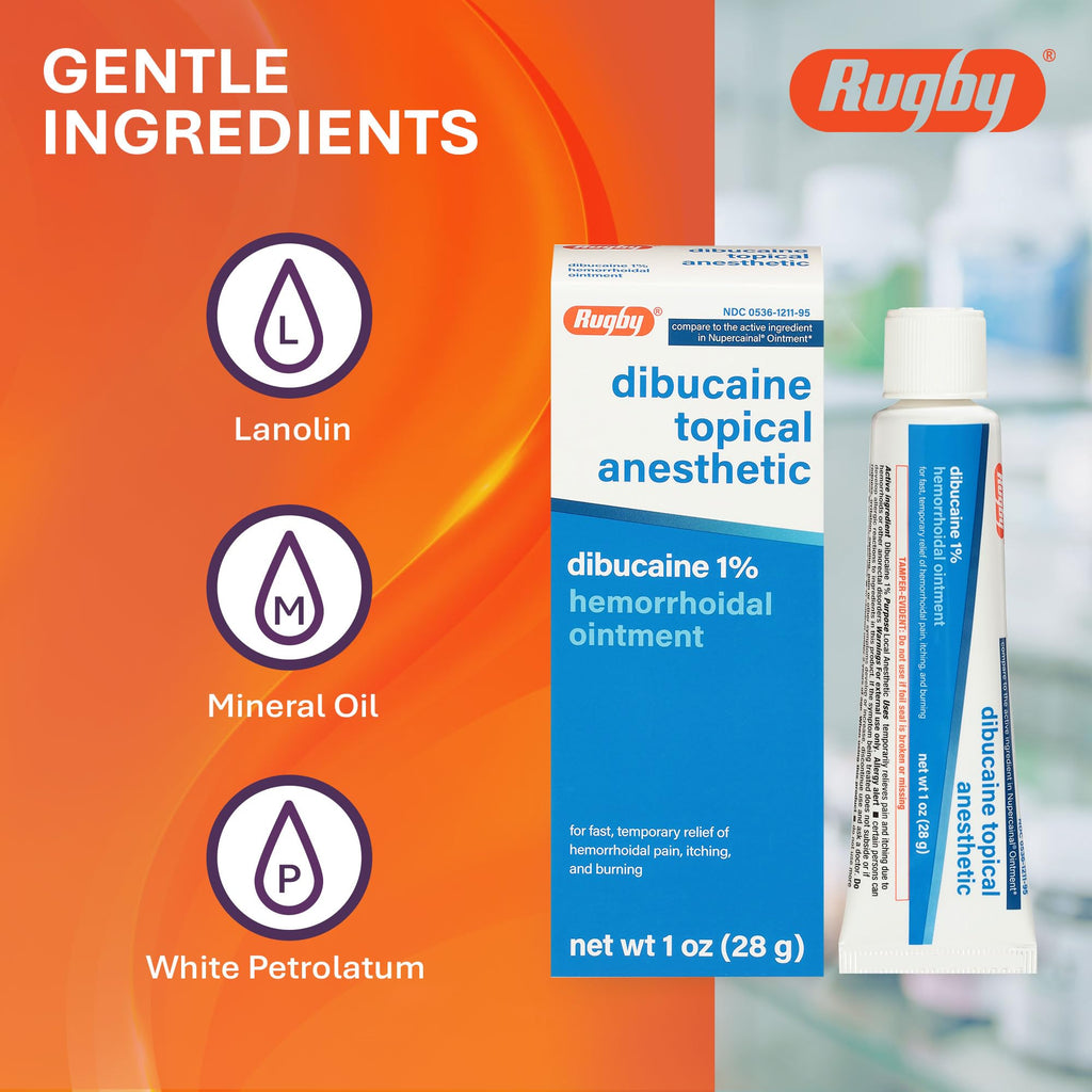 Rugby Dibucaine Topical Anesthetic 1% Hemorrhoid Ointment - Pain Relief Cream for Itching and Burning, Hemorrhoid Treatment, Anti Itch Cream 1 Oz (3 Pack) - TrustMedUSA
