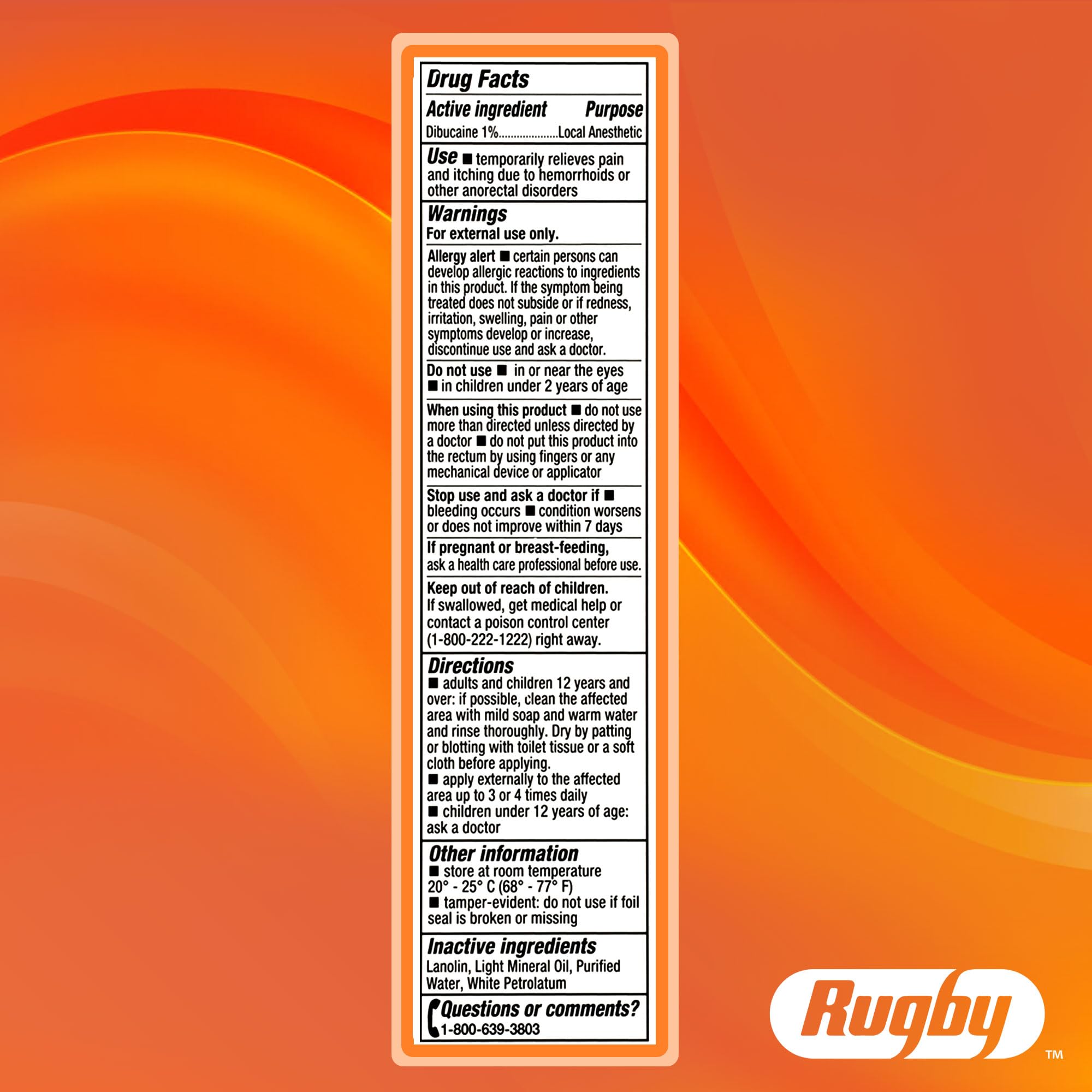 Rugby Dibucaine Topical Anesthetic 1% Hemorrhoid Ointment - Pain Relief Cream for Itching and Burning, Hemorrhoid Treatment, Anti Itch Cream 1 Oz (3 Pack) - TrustMedUSA