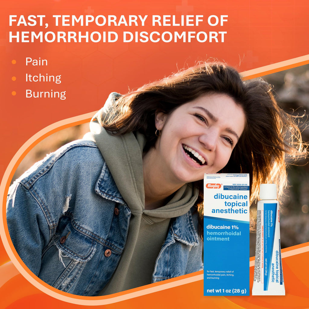 Rugby Dibucaine Topical Anesthetic 1% Hemorrhoid Ointment - Pain Relief Cream for Itching and Burning, Hemorrhoid Treatment, Anti Itch Cream 1 Oz (3 Pack) - TrustMedUSA
