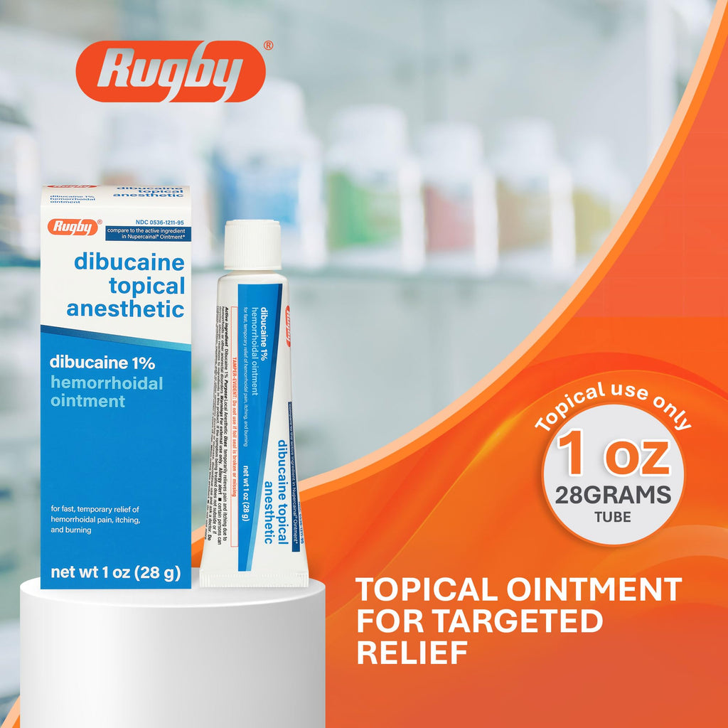Rugby Dibucaine Topical Anesthetic 1% Hemorrhoid Ointment - Pain Relief Cream for Itching and Burning, Hemorrhoid Treatment, Anti Itch Cream 1 Oz (3 Pack) - TrustMedUSA