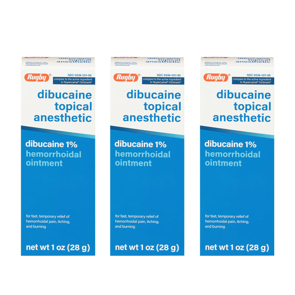 Rugby Dibucaine Topical Anesthetic 1% Hemorrhoid Ointment - Pain Relief Cream for Itching and Burning, Hemorrhoid Treatment, Anti Itch Cream 1 Oz (3 Pack) - TrustMedUSA