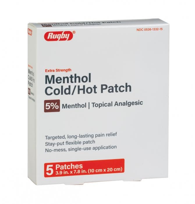 Rugby Extra Strength Topical Analgesic 5% Menthol Cold/Hot Patch - 5 Patches - TrustMedUSA