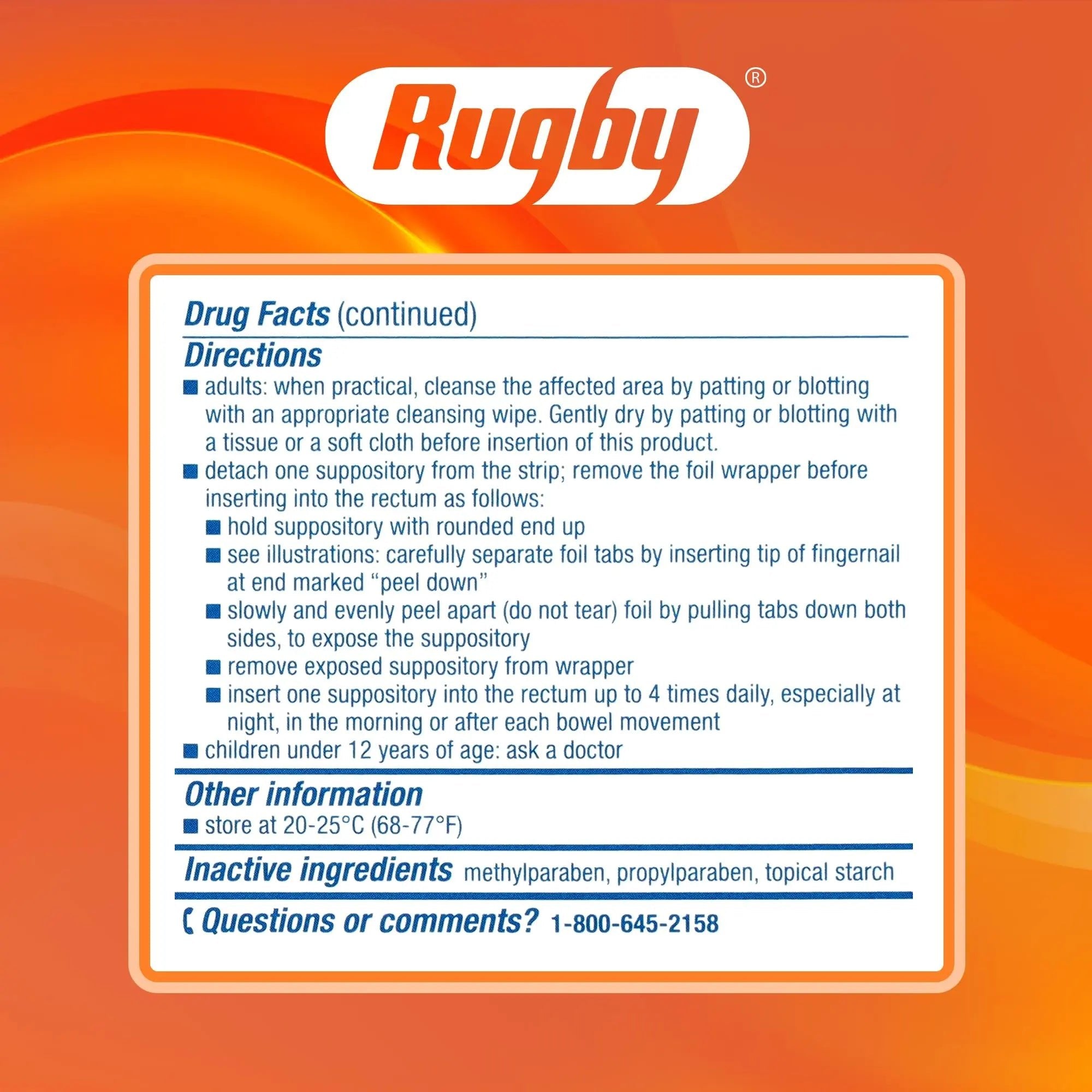 Rugby Hemorrhoidal Suppositories - Soothing and Shrinking Action for Internal Hemorrhoids with Cocoa Butter and Phenylephrine HCl, Easy Open Design - 12 Count - TrustMedUSA