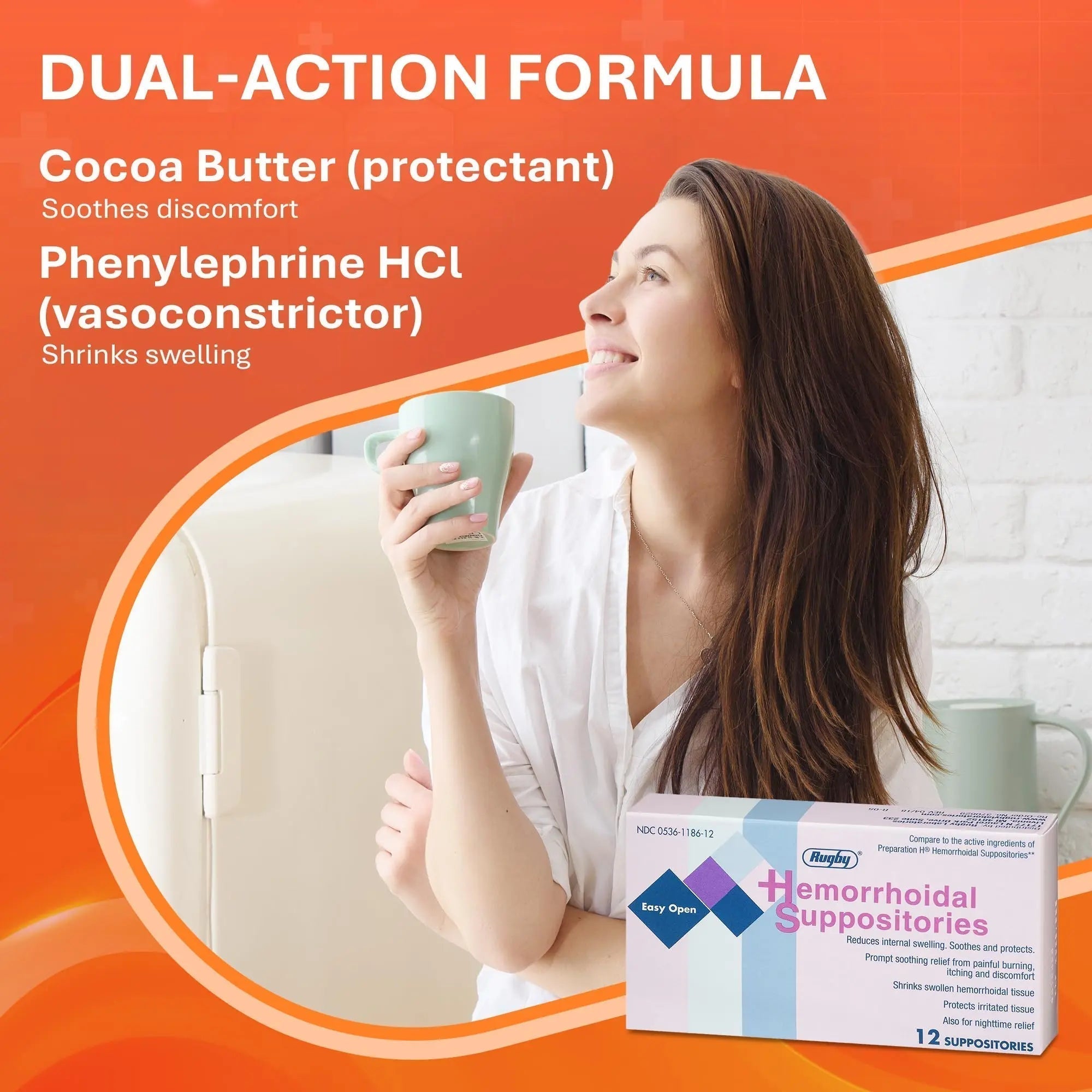 Rugby Hemorrhoidal Suppositories - Soothing and Shrinking Action for Internal Hemorrhoids with Cocoa Butter and Phenylephrine HCl, Easy Open Design - 12 Count - TrustMedUSA