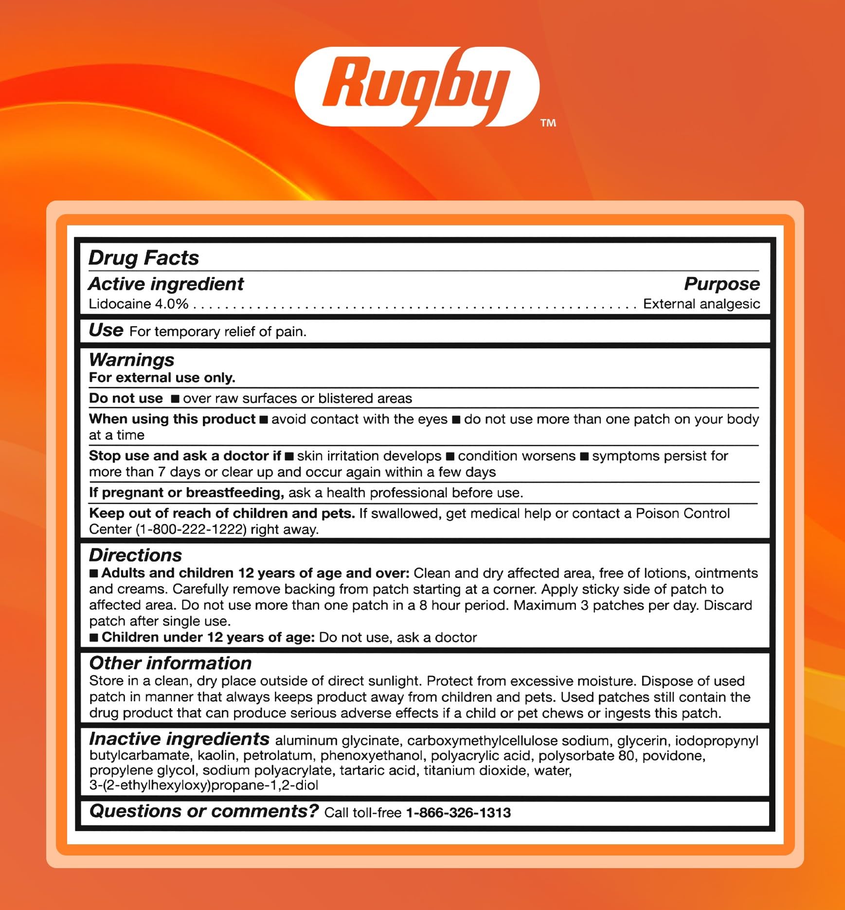 Rugby Maximum Strength 4% Lidocaine Pain Relief Patch- External Analgesic - Flexible Fabric, Fragrance-Free - Temporarily Relieves Pain - 100 Patches (10 cm x 14 cm Each) - TrustMedUSA