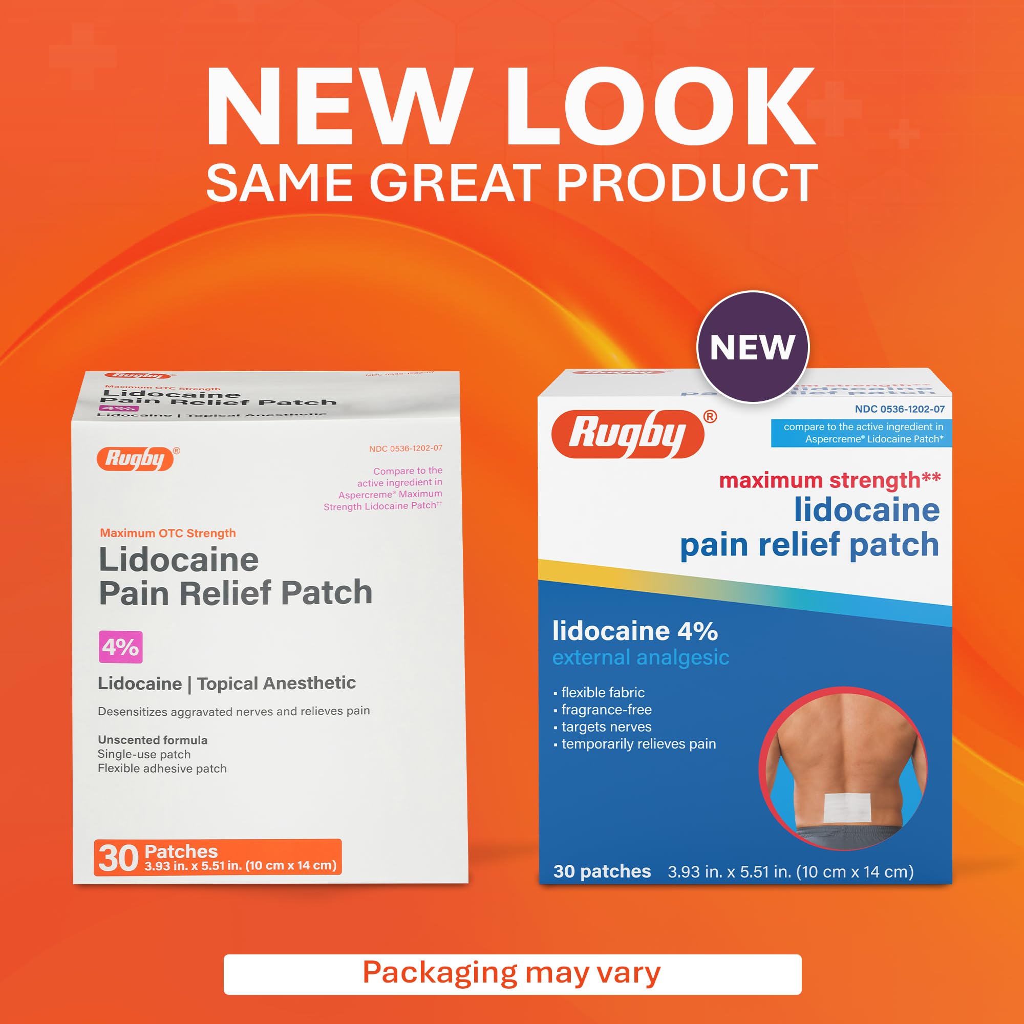 Rugby Maximum Strength Lidocaine Pain Relief Patch - 4% Lidocaine - Topical Anesthetic - Unscented - 30 Patches (1 Pack) - TrustMedUSA